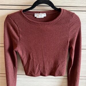 Urban Renewal Ribbed Long-Sleeve Cropped Top - Rust